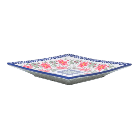 Plate, Square, Dessert, 7" in "Pink Poinsettia" by Manufaktura | T158S-PS14