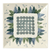 A picture of a Polish Pottery Plate, Square, Dessert, 7" in "Pine Forest" by Manufaktura | T158S-PS29 as shown at PolishPotteryOutlet.com/products/7-square-dessert-plates-pine-forest-t158s-ps29