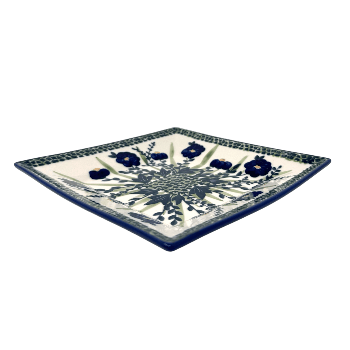 Plate, Square, Dessert, 7" in "Bouncing Blue Blossoms" by Manufaktura | T158U-IM03