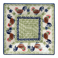 A picture of a Polish Pottery 7" Square Dessert Plate (Chicken Dance) | T158U-P320 as shown at PolishPotteryOutlet.com/products/7-square-dessert-plates-chicken-dance-t158u-p320