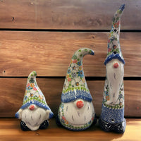 A picture of a Polish Pottery 8.5" Large Gnome Figurine (Daisy Garden) | GAD40-ABP4 as shown at PolishPotteryOutlet.com/products/8-5-large-gnome-figurine-daisy-garden-gad40-abp4
