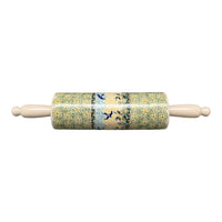 A picture of a Polish Pottery Rolling Pin (Soaring Swallows) | W012S-WK57 as shown at PolishPotteryOutlet.com/products/14-25-rolling-pin-soaring-swallows-w012s-wk57