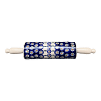 A picture of a Polish Pottery Rolling Pin (Floral Peacock) | W012T-54KK as shown at PolishPotteryOutlet.com/products/14-25-rolling-pin-floral-peacock-w012t-54kk