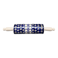 A picture of a Polish Pottery Rolling Pin, 14.25" in "Floral Peacock" by Manufaktura | W012T-54KK as shown at PolishPotteryOutlet.com/products/14-25-rolling-pin-floral-peacock-w012t-54kk