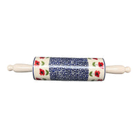 A picture of a Polish Pottery Rolling Pin (Poppy Garden) | W012T-EJ01 as shown at PolishPotteryOutlet.com/products/14-25-rolling-pin-poppy-garden-w012t-ej01