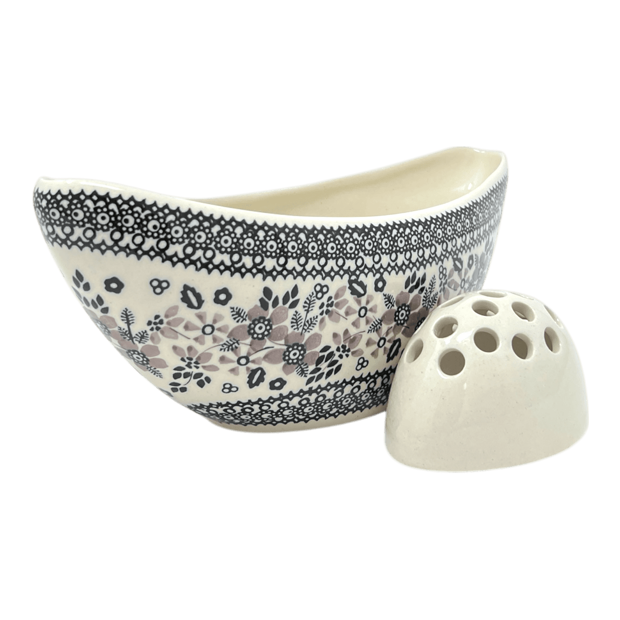 Vase, Ikebana, Oval, Frog Insert, 10.5" x 4.5" in "Duet in Black & Grey" by Manufaktura | W022S-DPSC