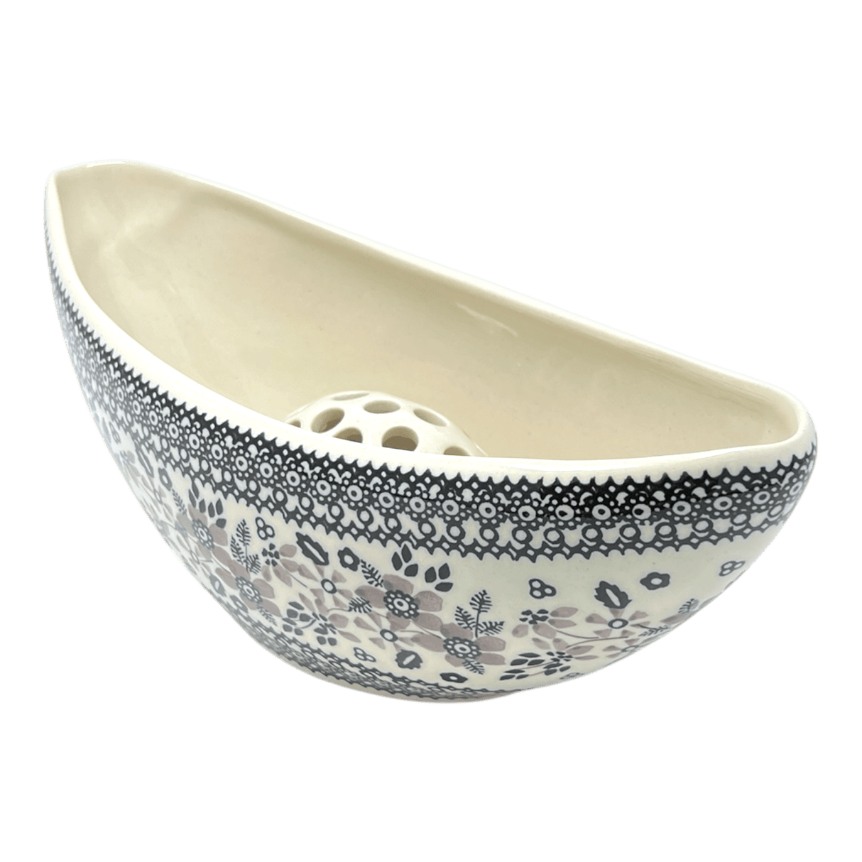 Vase, Ikebana, Oval, Frog Insert, 10.5" x 4.5" in "Duet in Black & Grey" by Manufaktura | W022S-DPSC