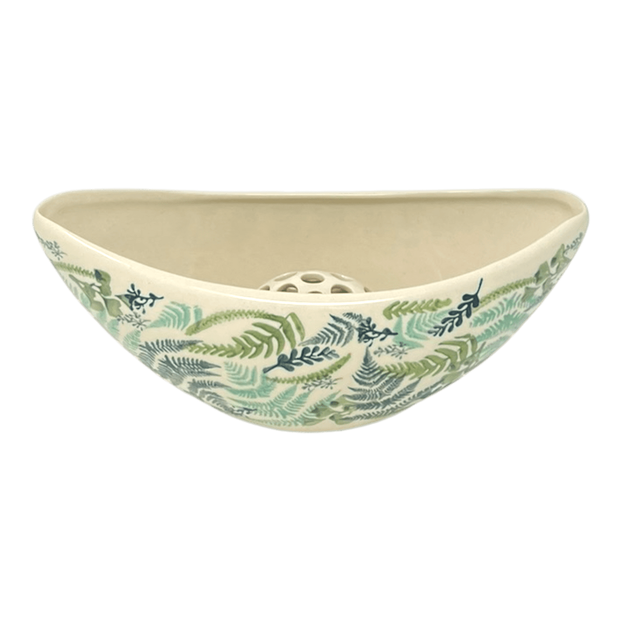 Vase, Ikebana, Oval, Frog Insert, 10.5" x 4.5" in "Scattered Ferns" by Manufaktura | W022S-GZ39