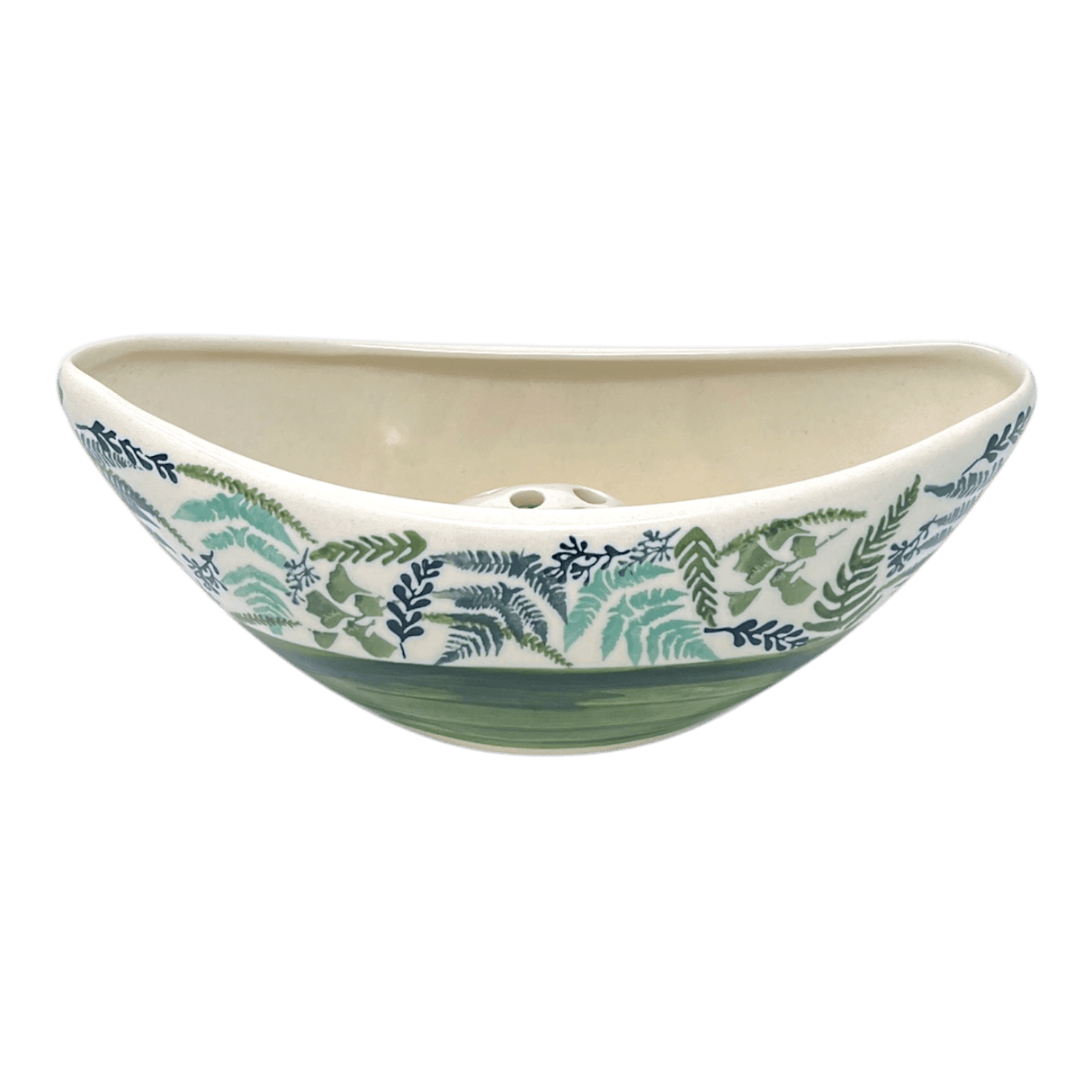 Vase, Ikebana, Oval, Frog Insert, 10.5" x 4.5" in "Scattered Ferns in Green" by Manufaktura | W022S-GZ44
