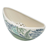 Vase, Ikebana, Oval, Frog Insert, 10.5" x 4.5" in "Scattered Ferns in Green" by Manufaktura | W022S-GZ44