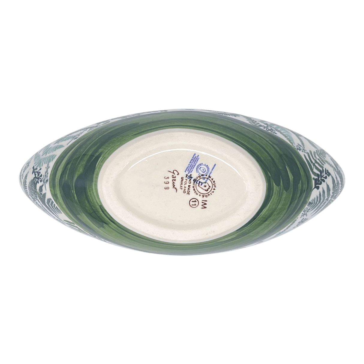 Vase, Ikebana, Oval, Frog Insert, 10.5" x 4.5" in "Scattered Ferns in Green" by Manufaktura | W022S-GZ44