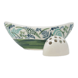 Vase, Ikebana, Oval, Frog Insert, 10.5" x 4.5" in "Scattered Ferns in Green" by Manufaktura | W022S-GZ44
