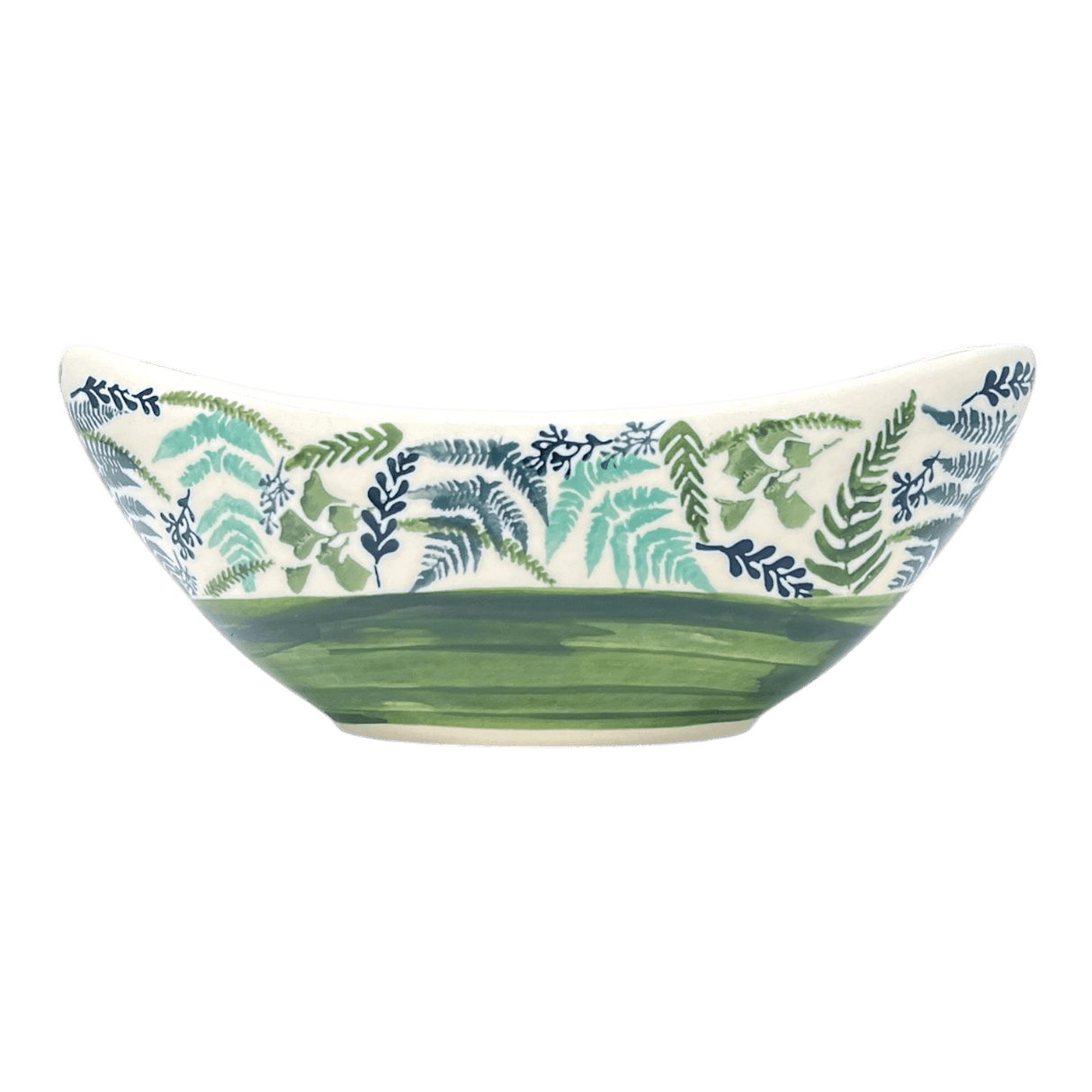 Vase, Ikebana, Oval, Frog Insert, 10.5" x 4.5" in "Scattered Ferns in Green" by Manufaktura | W022S-GZ44