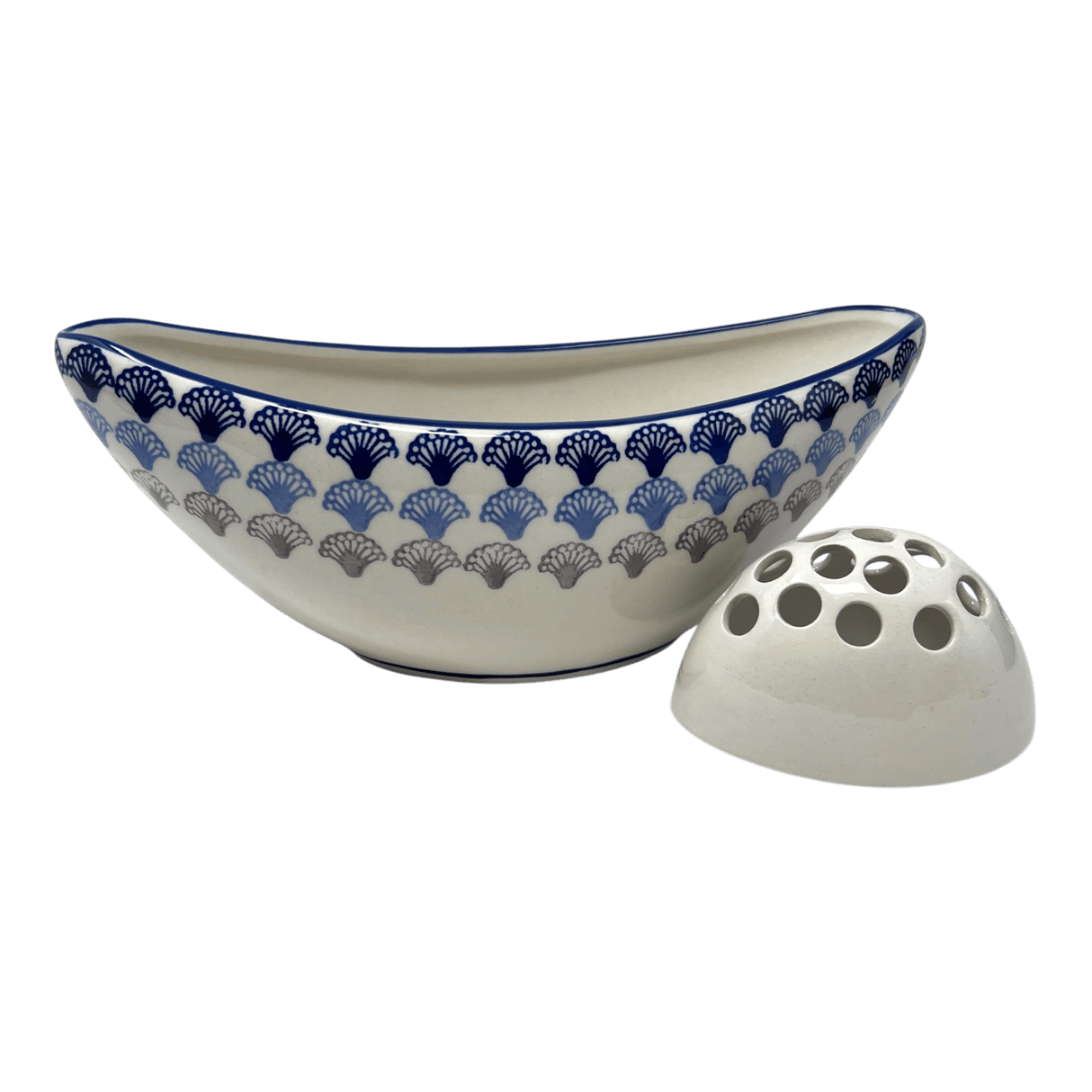 Vase, Ikebana, Oval, Frog Insert, 10.5" x 4.5" in "Fan-Tastic" by Manufaktura | W022T-GP18