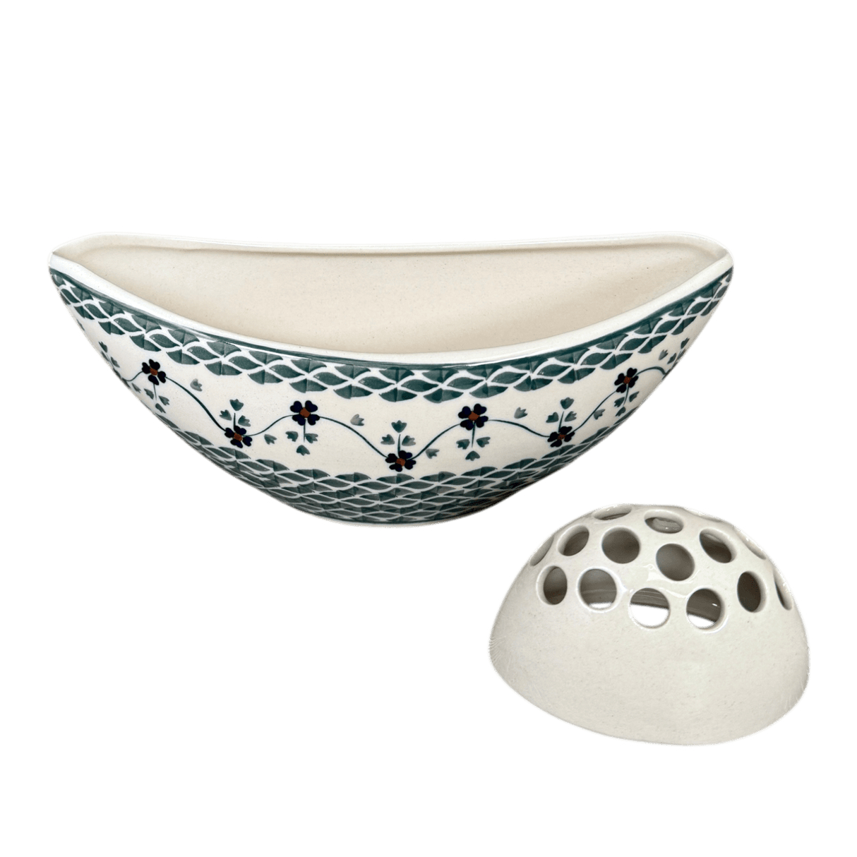 Vase, Oval, Frog Insert, 10.5" x 4.5" in "Woven Pansies" by Manufaktura | W022T-RV