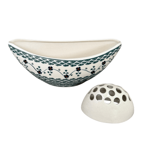 Vase, Oval, Frog Insert, 10.5" x 4.5" in "Woven Pansies" by Manufaktura | W022T-RV