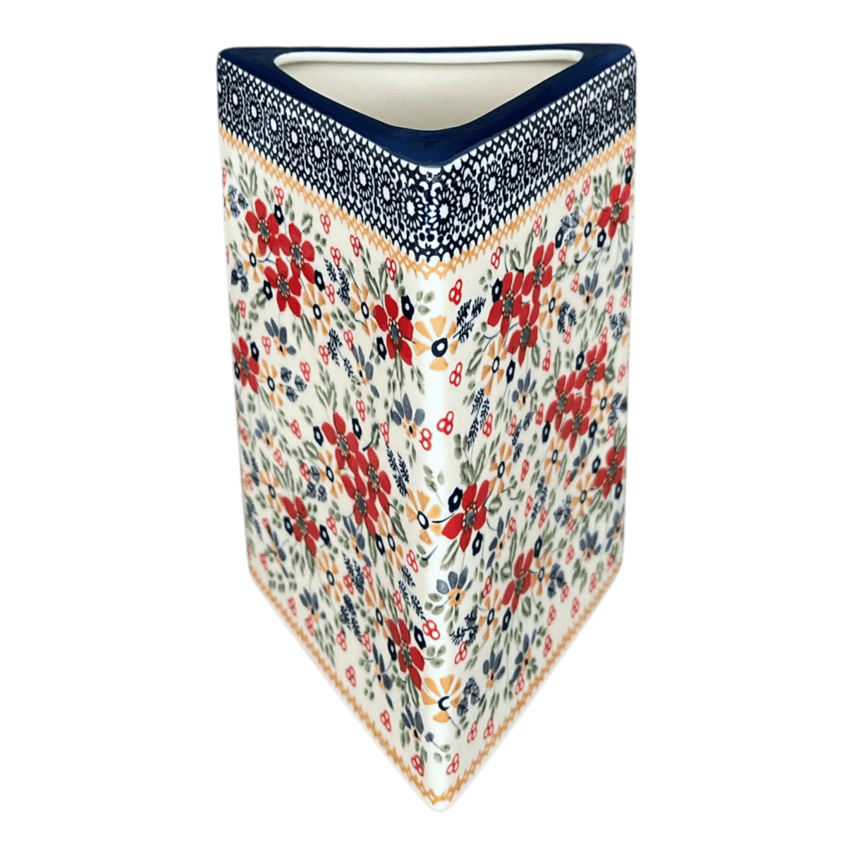 Vase, Triangular, 8" x 4.75" in "Ruby Bouquet" by Manufaktura | W027S-DPCS