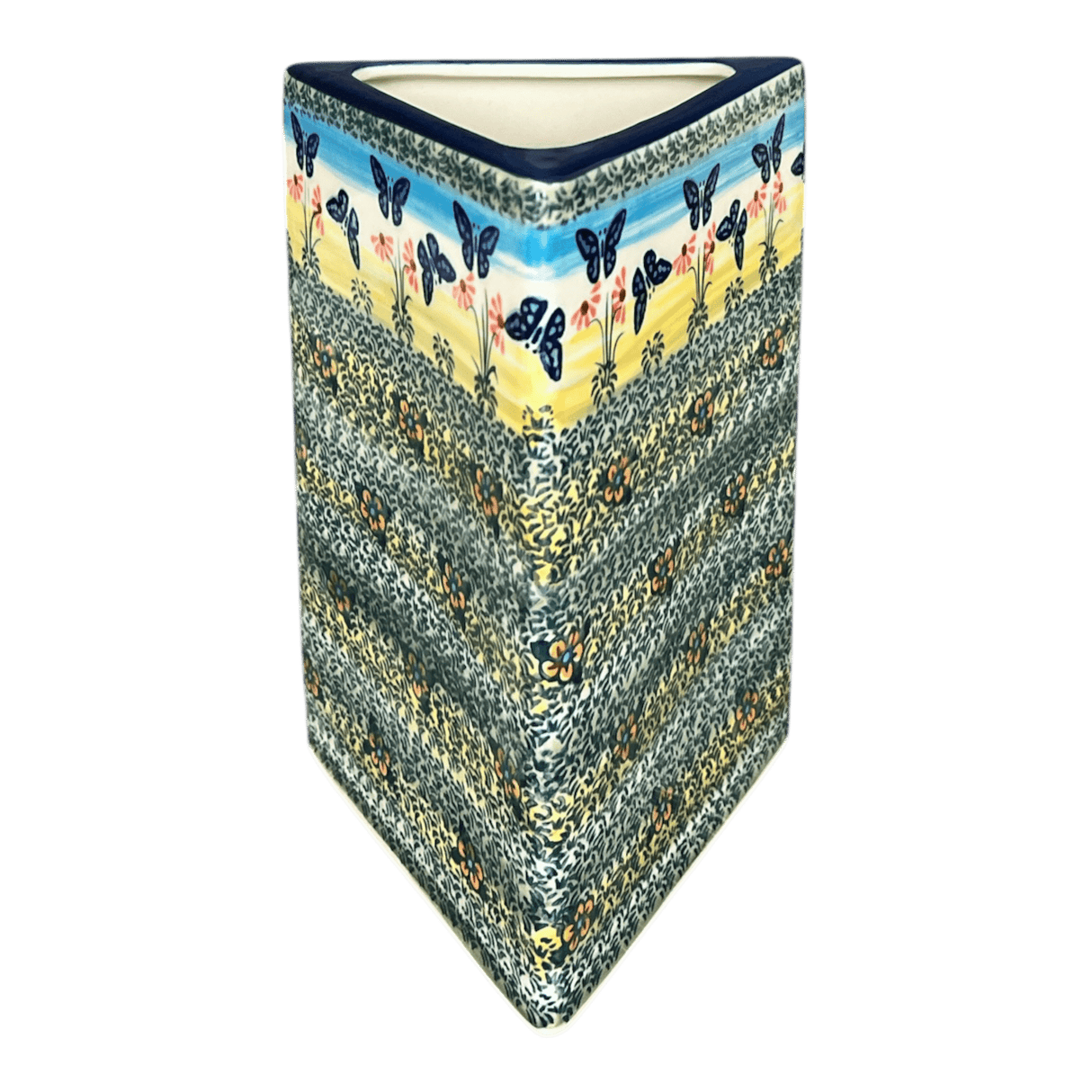 Vase, Triangular, 8" x 4.75" in "Butterflies in Flight" by Manufaktura | W027S-WKM