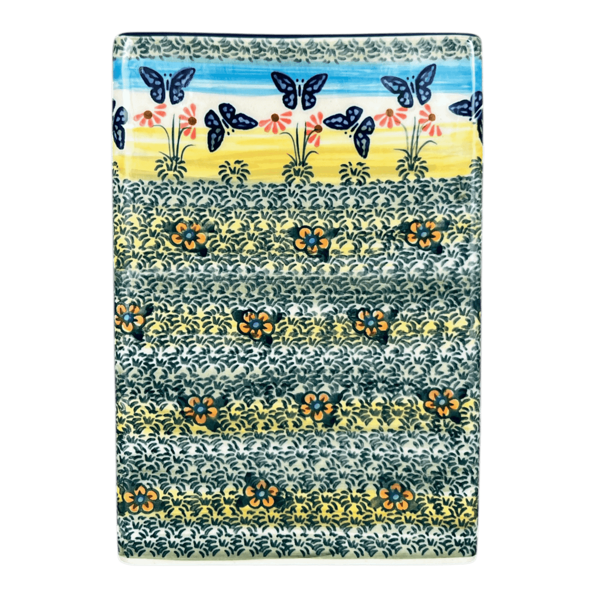 Vase, Triangular, 8" x 4.75" in "Butterflies in Flight" by Manufaktura | W027S-WKM