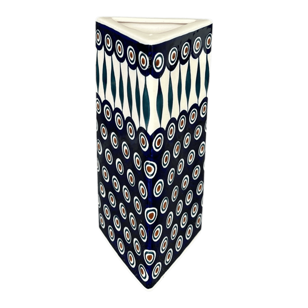 Vase, Triangular, Medium 8" x 3.25" in "Peacock" by Manufaktura | W028T-54
