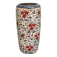 A picture of a Polish Pottery 11.75" Tall Vase (Ruby Bouquet) | W044S-DPCS as shown at PolishPotteryOutlet.com/products/11-75-tall-vase-ruby-bouquet-w044s-dpcs
