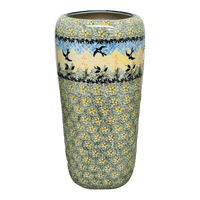 A picture of a Polish Pottery 11.75" Tall Vase (Soaring Swallows) | W044S-WK57 as shown at PolishPotteryOutlet.com/products/11-75-tall-vase-soaring-swallows-w044s-wk57
