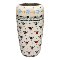 A picture of a Polish Pottery 11.75" Tall Vase (Lady Bugs) | W044T-IF45 as shown at PolishPotteryOutlet.com/products/11-75-tall-vase-lady-bugs-w044t-if45