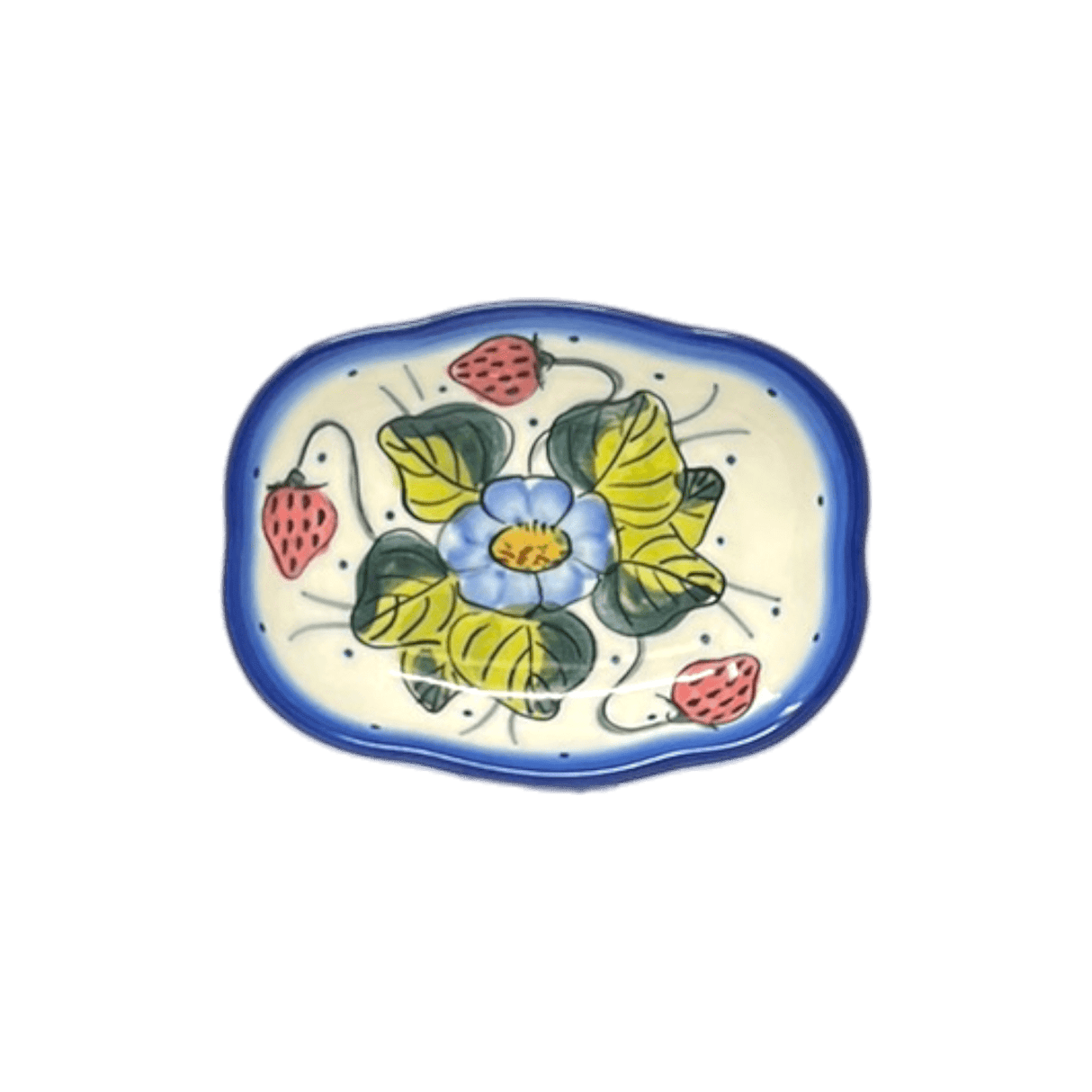 Dish, Cloud-Shaped, 4.75" x 3.5", WR (WR11A) in "Strawberries & Blossoms" by W.R. Ceramika | WR11A-WR2