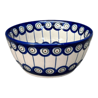 A picture of a Polish Pottery 5.75" W.R. Bowl (Peacock in Line) | WR12B-SM1 as shown at PolishPotteryOutlet.com/products/5-75-w-r-bowl-peacock-in-line-wr12b-sm1
