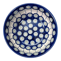 A picture of a Polish Pottery WR 5.75" W.R. Bowl (Peacock in Line) | WR12B-SM1 as shown at PolishPotteryOutlet.com/products/5-75-w-r-bowl-peacock-in-line-wr12b-sm1