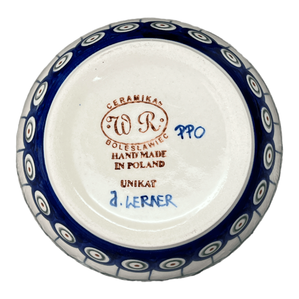 Bowl, Round, 6", WR (WR12B) in "Peacock in Line" by W.R. Ceramika | WR12B-SM1