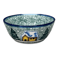 A picture of a Polish Pottery WR 7.75" Bowl (Winter Cabin) | WR12D-AB1 as shown at PolishPotteryOutlet.com/products/7-75-bowl-winter-cabin-wr12d-ab1