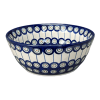 A picture of a Polish Pottery 7.75" W.R. Bowl (Peacock in Line) | WR12D-SM1 as shown at PolishPotteryOutlet.com/products/7-75-w-r-bowl-peacock-in-line-wr12d-sm1