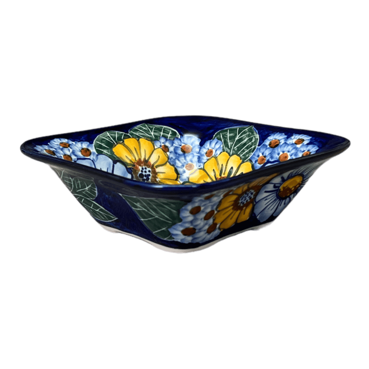 Bowl, Square, 5.25" Small, WR (WR12G) in "Cobalt Blossoms" by W.R. Ceramika | WR12G-AB5