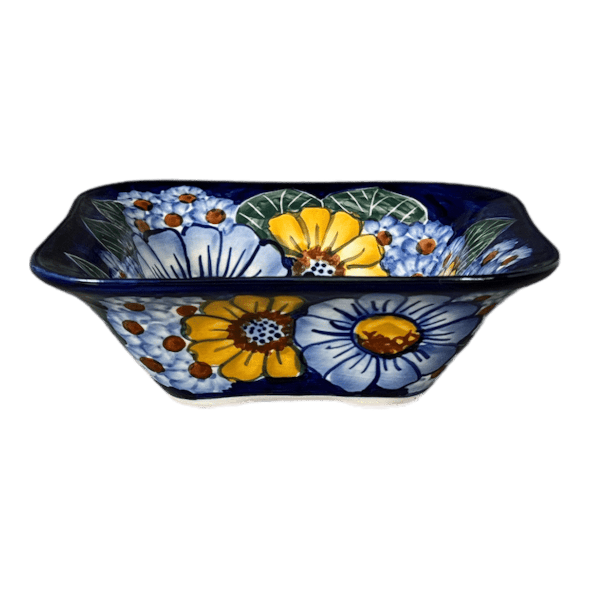 Bowl, Square, 5.25" Small, WR (WR12G) in "Cobalt Blossoms" by W.R. Ceramika | WR12G-AB5