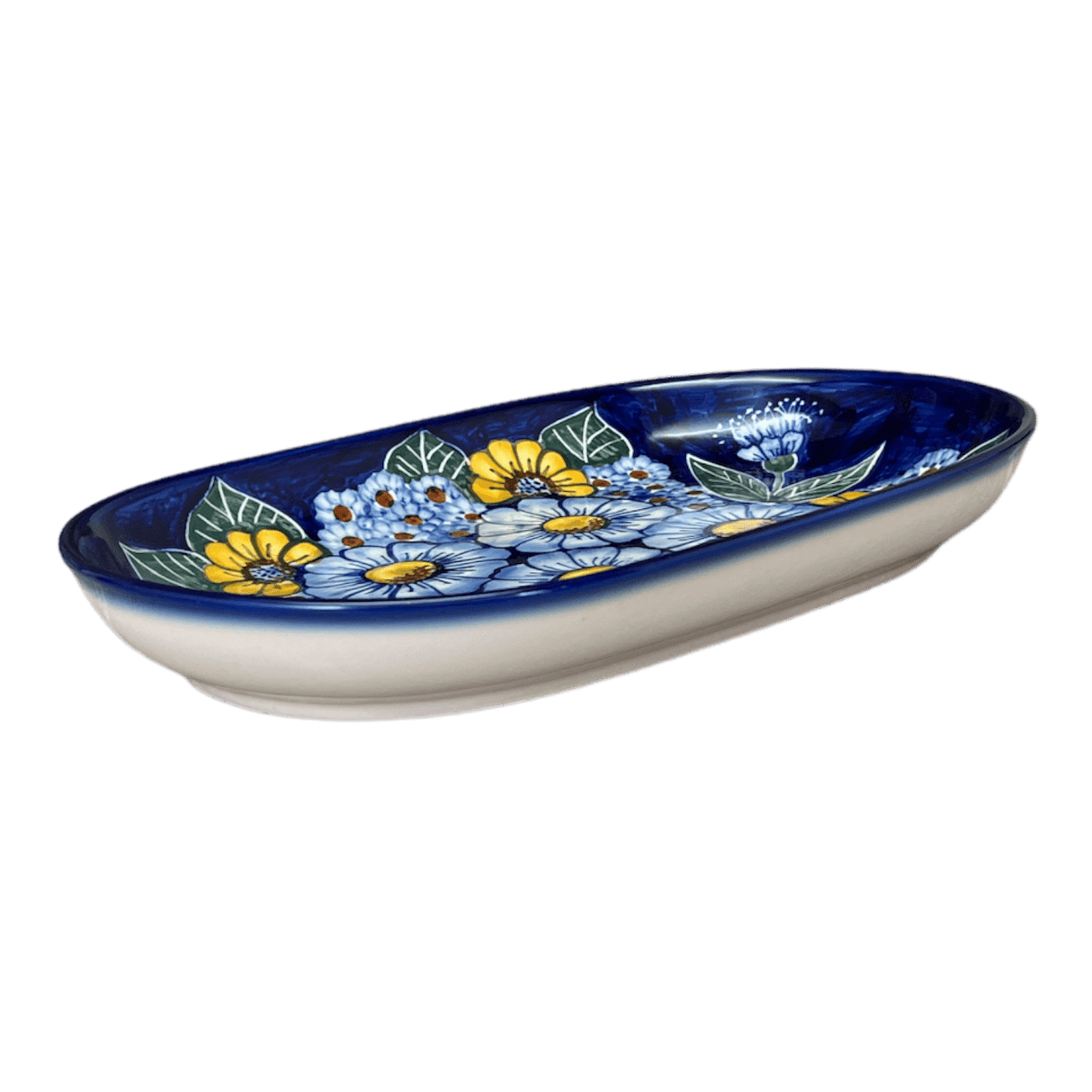 Roaster, Oval, 7" x 11", WR (WR13B) in "Cobalt Blossoms" by W.R. Ceramika | WR13B-AB5