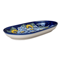 A picture of a Polish Pottery WR 7" x 11" Oval Roaster (Cobalt Blossoms) | WR13B-AB5 as shown at PolishPotteryOutlet.com/products/7-x-11-oval-roaster-cobalt-blossoms-wr13b-ab5