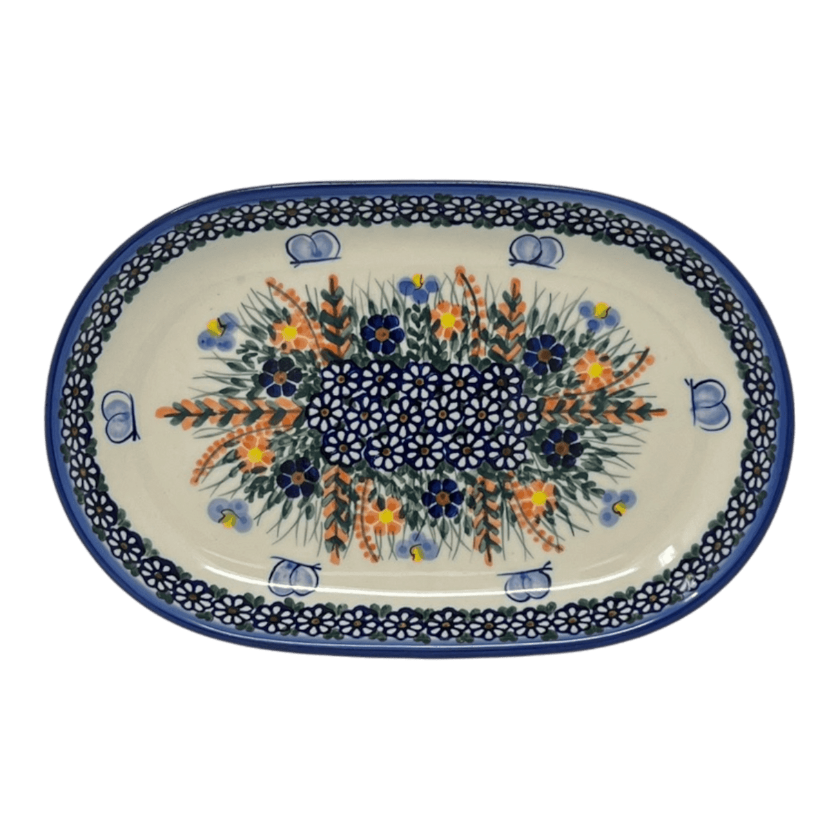 Plate, Roaster, Oval, 7" x 11", WR (WR13B) in "Butterfly Delight" by W.R. Ceramika | WR13B-PP2