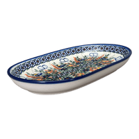 A picture of a Polish Pottery WR 7" x 11" Oval Roaster (Butterfly Delight) | WR13B-PP2 as shown at PolishPotteryOutlet.com/products/7-x-11-oval-roaster-butterfly-delight-wr13b-pp2