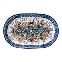 A picture of a Polish Pottery WR 7" x 11" Oval Roaster (Butterfly Delight) | WR13B-PP2 as shown at PolishPotteryOutlet.com/products/7-x-11-oval-roaster-butterfly-delight-wr13b-pp2