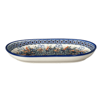 A picture of a Polish Pottery 7" x 11" Oval Roaster (Butterfly Delight) | WR13B-PP2 as shown at PolishPotteryOutlet.com/products/7-x-11-oval-roaster-butterfly-delight-wr13b-pp2