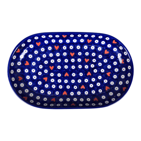 Plate, Roaster, Oval, 7" x 11", WR (WR13B) in "Hearts & Dots" by W.R. Ceramika | WR13B-SMA2
