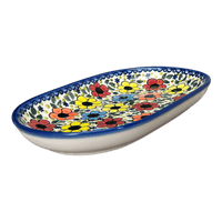 A picture of a Polish Pottery WR 7" x 11" Oval Roaster (Bold Rainbow) | WR13B-WR55 as shown at PolishPotteryOutlet.com/products/7-x-11-oval-roaster-bold-rainbow-wr13b-wr55