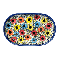 A picture of a Polish Pottery 7" x 11" Oval Roaster (Bold Rainbow) | WR13B-WR55 as shown at PolishPotteryOutlet.com/products/7-x-11-oval-roaster-bold-rainbow-wr13b-wr55