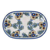 A picture of a Polish Pottery 7" x 11" Oval Roaster (Flowers & Tassels) | WR13B-WR5 as shown at PolishPotteryOutlet.com/products/7-x-11-oval-roaster-wr5