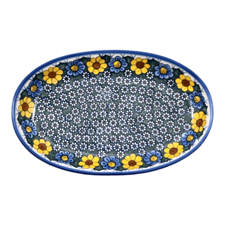 Oval Dish, 8.5" x 13.75", WR (WR13E) in "Daisy Meadow" by W.R. Ceramika | WR13E-BK2