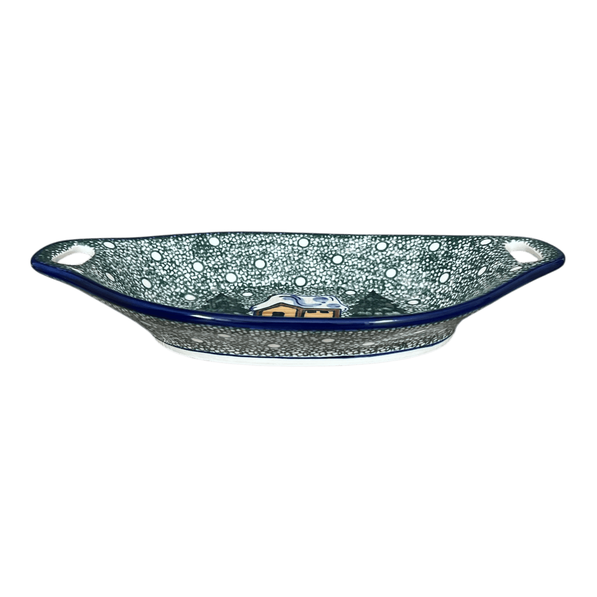 Platter, Oval, Handles, 12.5" x 7.75", WR (WR13G) in "Winter Cabin" by W.R. Ceramika | WR13G-AB1