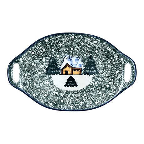 Platter, Oval, Handles, 12.5" x 7.75", WR (WR13G) in "Winter Cabin" by W.R. Ceramika | WR13G-AB1