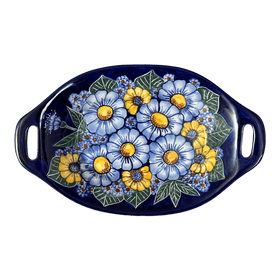Polish Pottery WR Oval Dish W/Handles (Cobalt Blossoms) | WR13G-AB5 Additional Image at PolishPotteryOutlet.com