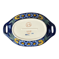 A picture of a Polish Pottery Oval Dish W/Handles (Cobalt Blossoms) | WR13G-AB5 as shown at PolishPotteryOutlet.com/products/oval-dish-w-handles-cobalt-blossoms-wr13g-ab5